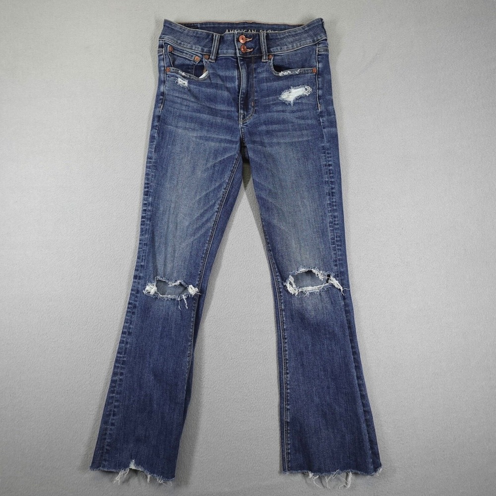 American Eagle Jeans Womens 6 Blue Hi-Rise Artist Flare Distressed Denim Casual